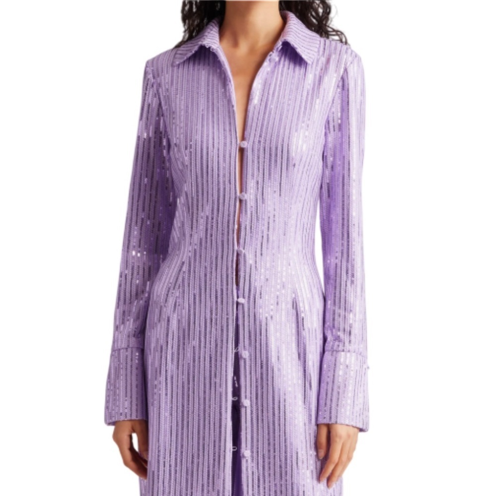 STINE GOYA Sonja Sequin Long Sleeve Button-Up Midi Shirtdress - lavender - XS